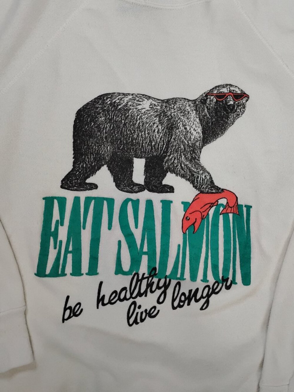 Vintage Polar Bear Eat Salmon Live Longer Crewneck Sweatshirt